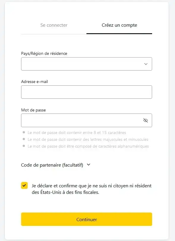 Création d'un compte Exness
