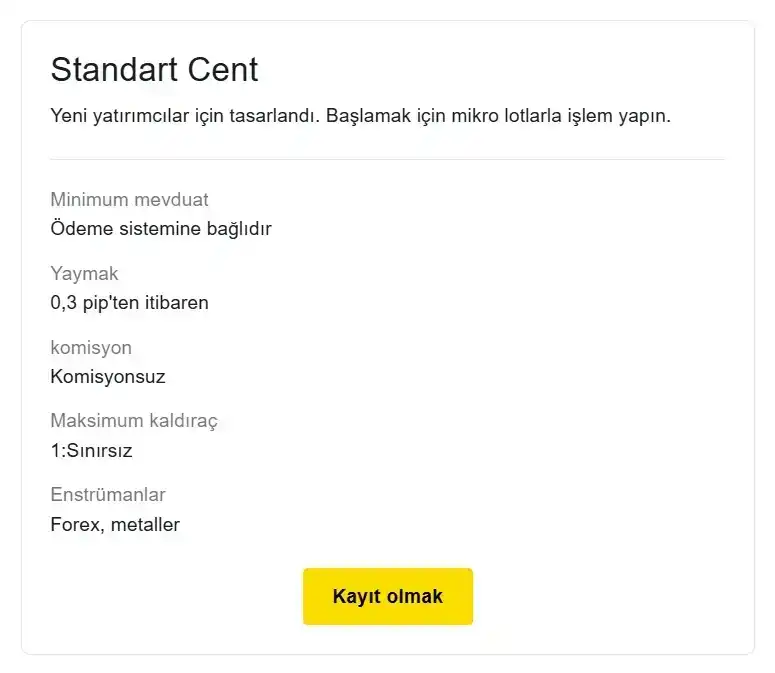 Standart Cent Hesabı